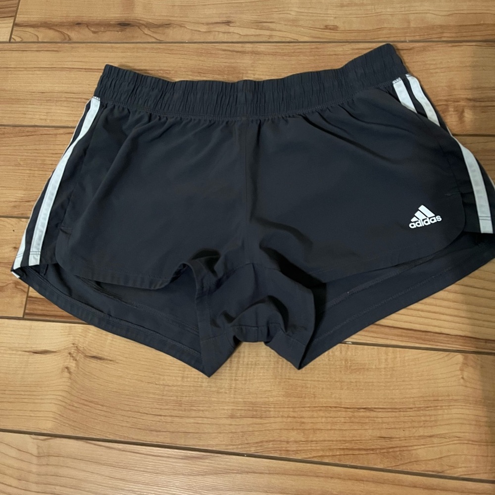Adidas Women's Dark Gray Athletic Shorts with White Accents
